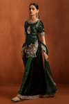 Shop_Lashkaraa_Green Velvet Embroidery, Sequins, Beads Round Neck, Floral Kurta Sharara Set _Online_at_Aza_Fashions