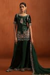 Buy_Lashkaraa_Green Velvet Embroidery, Sequins, Beads Round Neck, Floral Kurta Sharara Set _at_Aza_Fashions