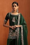 Lashkaraa_Green Velvet Embroidery, Sequins, Beads Round Neck, Floral Kurta Sharara Set _at_Aza_Fashions