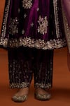 Buy_Lashkaraa_Purple Velvet Embroidery, Zari V-neck Kurta Pant Set _Online_at_Aza_Fashions