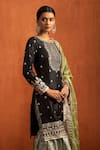 Buy_Lashkaraa_Black Silk Embroidery, Sequins, Metallic Thread, Zari Round Kurta Sharara Set _Online_at_Aza_Fashions