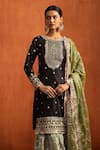 Lashkaraa_Black Silk Embroidery, Sequins, Metallic Thread, Zari Round Kurta Sharara Set _at_Aza_Fashions