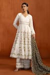 Buy_Lashkaraa_White Crepe, Silk Embroidery, Zari, Gota Patti, Floral Anarkali Palazzo Set _at_Aza_Fashions