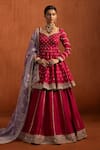 Buy_Lashkaraa_Pink Silk Embroidery, Sequins, Zari, Metallic Thread Peplum Tunic Lehenga Set _at_Aza_Fashions