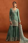 Buy_Lashkaraa_Green Viscose, Silk Embroidery, Metallic Thread, Sequins, Gota Kurta Gharara Set _at_Aza_Fashions