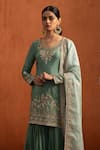 Buy_Lashkaraa_Green Viscose, Silk Embroidery, Metallic Thread, Sequins, Gota Kurta Gharara Set _Online_at_Aza_Fashions