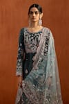 Lashkaraa_Blue Viscose, Tissue Embroidery, Sequins, Zari, Metallic Thread Kurta Pant Set _at_Aza_Fashions