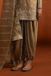 Buy_Lashkaraa_Brown Tissue Embroidery, Sequins, Stones, Zari Round Neck Kurta Salwar Set _Online_at_Aza_Fashions