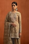 Shop_Lashkaraa_Brown Tissue Embroidery, Sequins, Stones, Zari Round Neck Kurta Salwar Set _Online_at_Aza_Fashions