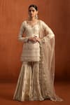 Buy_Lashkaraa_Off White Brocade, Lampi Embroidery, Metallic Thread, And Woven Kurta Gharara Set _at_Aza_Fashions
