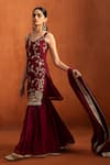 Shop_Lashkaraa_Red Silk Embroidery, Metallic Thread, Sequins, Gota Sleeveless Kurta Gharara Set _Online_at_Aza_Fashions