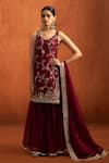 Buy_Lashkaraa_Red Silk Embroidery, Metallic Thread, Sequins, Gota Sleeveless Kurta Gharara Set _at_Aza_Fashions
