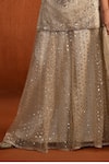Shop_Lashkaraa_Ivory Net Sequins, Embroidery V-neck Kurta Sharara Set _Online_at_Aza_Fashions
