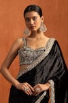 Buy_Lashkaraa_Black Viscose, Velvet Embroidery, Metallic Thread, Border Pre-draped Saree Set _Online_at_Aza_Fashions