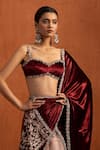 Buy_Lashkaraa_Red Viscose, Velvet Sequins, Beads, Embroidery, Pre-draped Saree And Blouse Set 