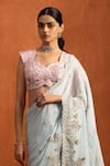 Buy_Lashkaraa_Blue Viscose, Chiffon Embroidery, Sequins, Zari Floral Pre-draped Saree Set _Online_at_Aza_Fashions