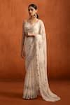 Buy_Lashkaraa_Off White Georgette Sequins, Beads, Floral Pre-draped Saree And Blouse Set _at_Aza_Fashions