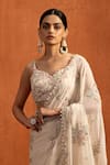 Buy_Lashkaraa_Off White Georgette Sequins, Beads, Floral Pre-draped Saree And Blouse Set _Online_at_Aza_Fashions