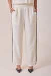 Shop_Needleten_Beige Linen Embroidery Trouser _at_Aza_Fashions