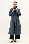 Buy_Kharakapas_Blue Corduroy Deep Tide Trench Coat _at_Aza_Fashions