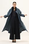 Shop_Kharakapas_Blue Corduroy Deep Tide Trench Coat _Online_at_Aza_Fashions