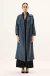 Kharakapas_Blue Corduroy Deep Tide Trench Coat _at_Aza_Fashions
