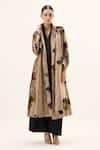 Buy_Kharakapas_Gold Velvet Aurielle Trench Coat _Online_at_Aza_Fashions