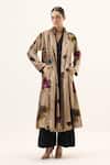 Buy_Kharakapas_Gold Velvet Aurielle Trench Coat _at_Aza_Fashions