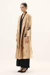 Kharakapas_Gold Velvet Abstract Pattern Trench Coat _Online_at_Aza_Fashions