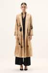 Kharakapas_Gold Velvet Abstract Pattern Trench Coat _at_Aza_Fashions