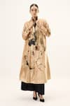 Buy_Kharakapas_Gold Velvet Abstract Pattern Trench Coat _at_Aza_Fashions