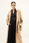 Shop_Kharakapas_Gold Velvet Abstract Pattern Trench Coat 
