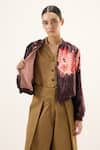 Kharakapas_Purple Velvet Round Neck Plum Blossom Bomber Jacket _Online_at_Aza_Fashions