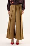 Shop_Kharakapas_Brown Twill Sandfall Pleated Pant _at_Aza_Fashions