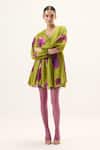 Buy_Kharakapas_Green Muslin V-neck Zest Floral Print Dress _Online_at_Aza_Fashions
