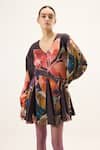 Buy_Kharakapas_Multi Color Muslin V-neck Kaleido Floral Print Dress _at_Aza_Fashions