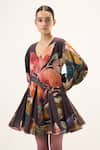 Shop_Kharakapas_Multi Color Muslin V-neck Kaleido Floral Print Dress _Online_at_Aza_Fashions