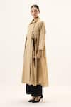 Kharakapas_Brown Oxford, Muslin Bare Earth Trench Coat _Online_at_Aza_Fashions