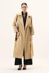 Buy_Kharakapas_Brown Oxford, Muslin Bare Earth Trench Coat _at_Aza_Fashions