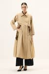 Buy_Kharakapas_Brown Oxford, Muslin Bare Earth Trench Coat _Online_at_Aza_Fashions