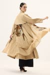 Shop_Kharakapas_Brown Oxford, Muslin Bare Earth Trench Coat _Online_at_Aza_Fashions