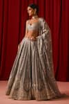 Buy_Lashkaraa_Grey Tissue Embroidery, Sequins, Zari Sweetheart Neck Lehenga Set _Online_at_Aza_Fashions
