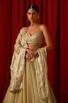 Buy_Lashkaraa_Green Tissue Embroidery, Sequins, Zari Sweetheart Neck Border Lehenga Set _Online_at_Aza_Fashions