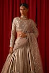 Shop_Lashkaraa_Silver Tissue Sequins, Stones, Zari, Embroidery, Metallic Thread Lehenga Set _Online_at_Aza_Fashions