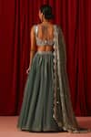 Lashkaraa_Green Satin Sequins, Zari, Embroidery Sweetheart Neck Blouse Lehenga Set _Online_at_Aza_Fashions