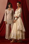 Lashkaraa_White Silk Sequins, Zari, Embroidery V-neck Anarkali Set _at_Aza_Fashions