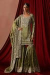 Buy_Lashkaraa_Green Silk Embroidery, Beads, Sequins, Zari Square Neck Kurta Gharara Set _at_Aza_Fashions