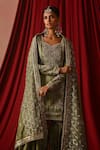 Shop_Lashkaraa_Green Silk Embroidery, Beads, Sequins, Zari Square Neck Kurta Gharara Set _Online_at_Aza_Fashions