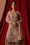 Shop_Lashkaraa_Purple Tissue Sequins, Zari, Embroidery V-neck Sharara Set _Online_at_Aza_Fashions