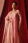 Shop_Lashkaraa_Pink Satin Sequins, Zari, Embroidery Square , Scoop Anarkali Set _Online_at_Aza_Fashions